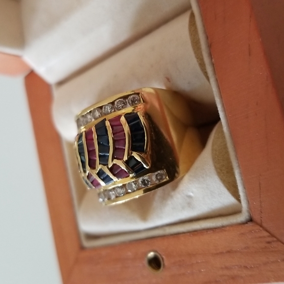 18k gold diamond ruby and sapphire ring - Picture 5 of 6